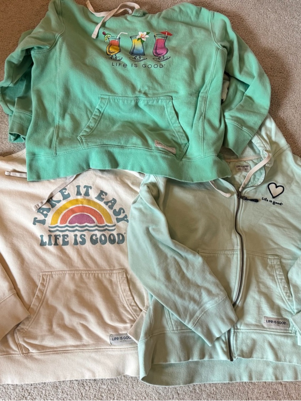 Life Is Good women’s Hoodies, 3 total, size XL